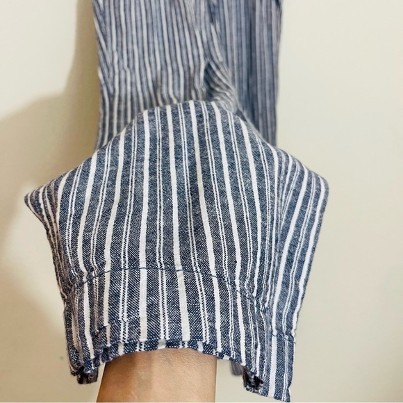 BRIGGS Linen Blend Pull-On Striped Wide Leg Pants Small Blue/White Pockets - Picture 10 of 10